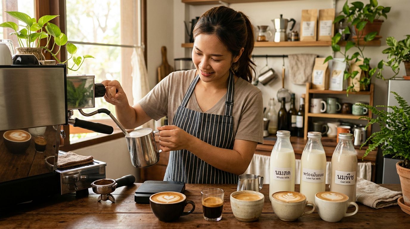 นมชงกาแฟแบบไหนดี ระหว่างนมสด พร่องมันเนย และนมพืช ตัวไหนตีฟองขึ้นและไม่กลบรสกาแฟ